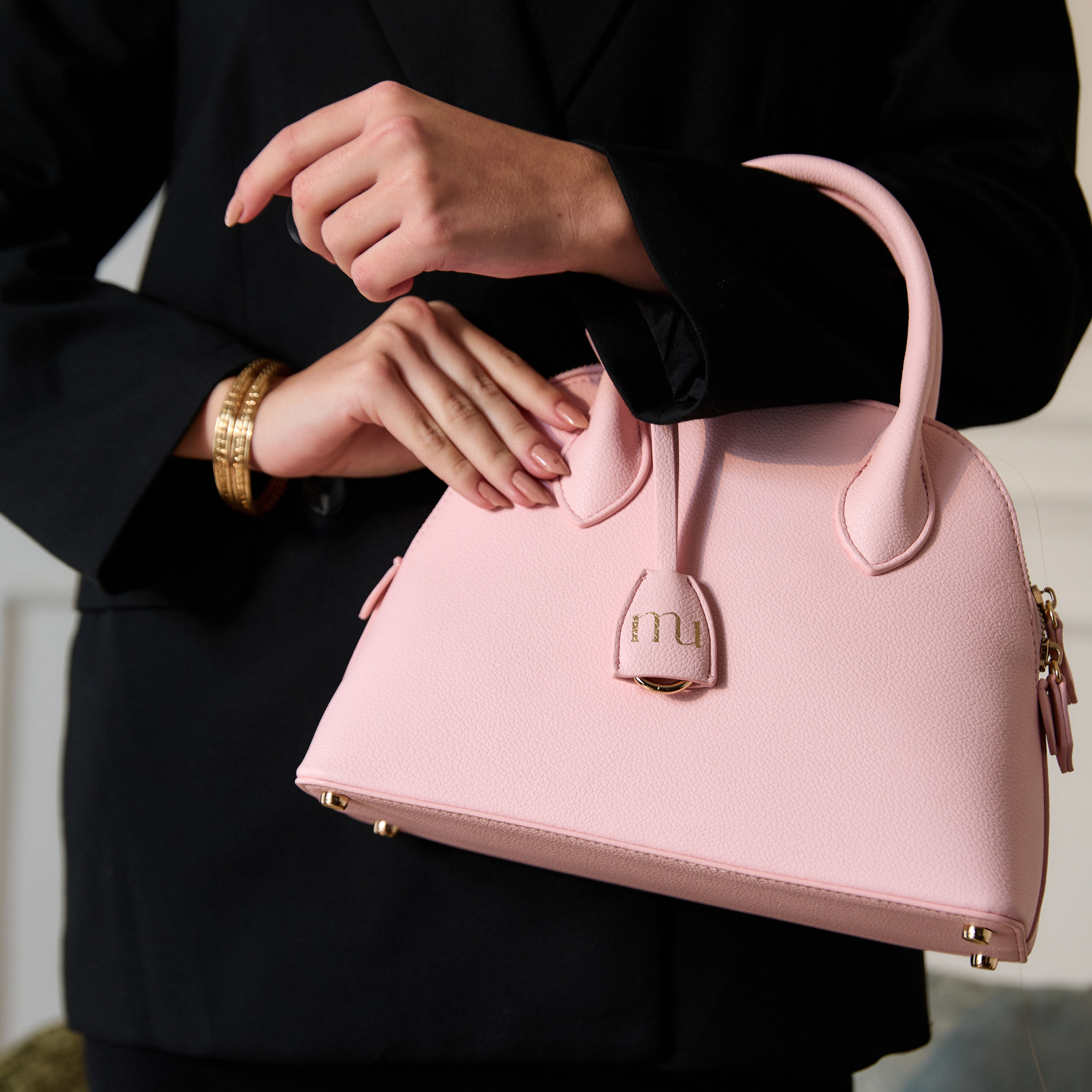 Classic Pastel Pink Dome Satchel Bag