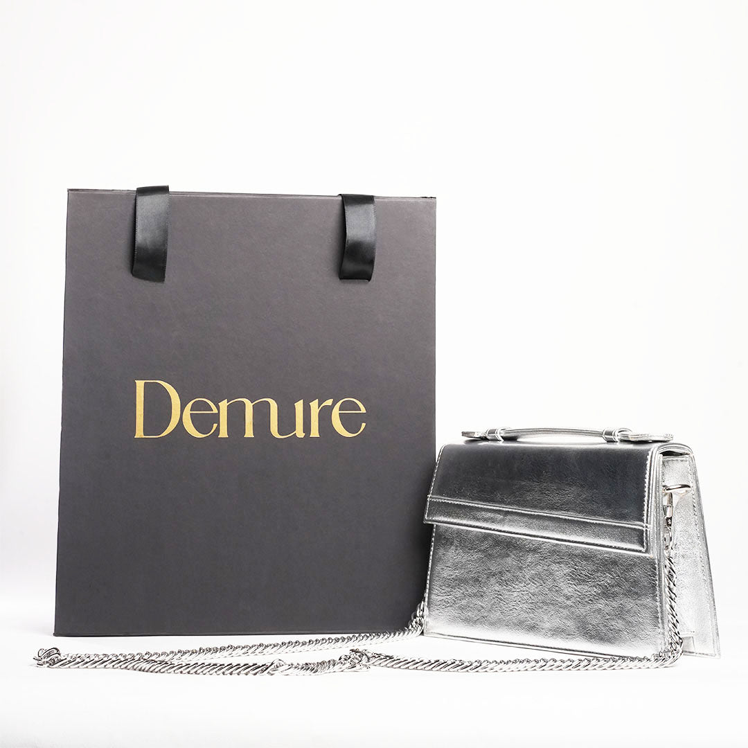 Metallic Silver Top Handle Bag