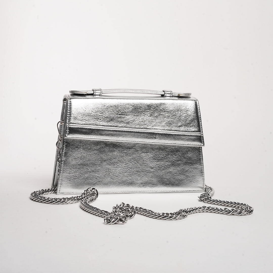 Metallic Silver Top Handle Bag